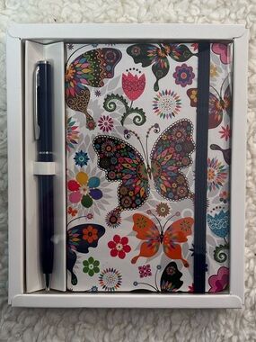 Colorful Butterfly Hardcover Lined Page Journal + Pen Set